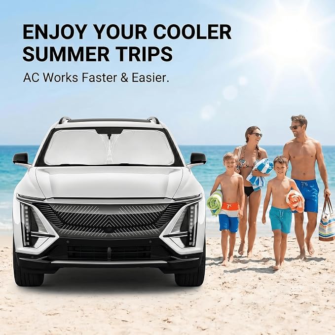 Windshield Sun Shade for Cadillac Lyriq 2023-2025 2026 Front Window Shade Custom Fit Lyriq Accessories Sun Visor Foldable Shade Blocks UV Rays Summer Must Have Car Accessories