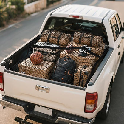 Cargo Net for Pickup Truck Bed for Ford F150 F250 F350 Super Duty 2000-2025 2026 Accessories Mesh Organizer Stretchable 4'x4' to 7'x7' Netting Highly Elastic