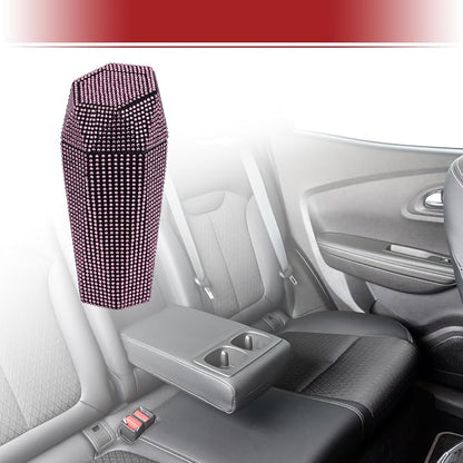 ACROPIX Car Trash Can Trash Bin Rhinestones Portable 3.5" Length 3.1" Width 7.9" Height Pink Rhinestone Plastic