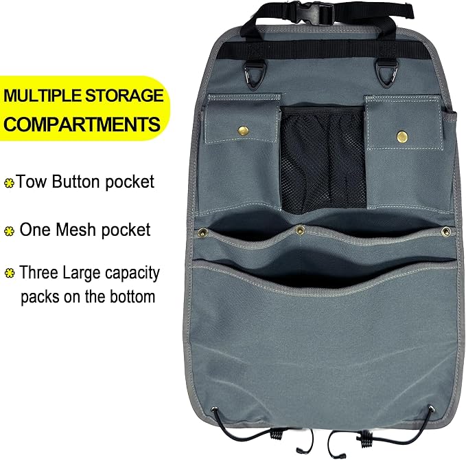 Car Seat Back Organizer with Multiple Pockets and Hooks (grey)
