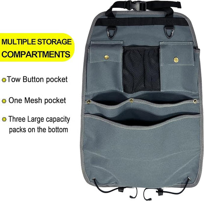 Car Seat Back Organizer with Multiple Pockets and Hooks (grey)