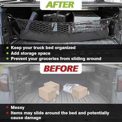 Muslogy Truck Bed Cargo Net Trunk Netting Compatible with Hyundai Santa Cruz 2022-2026 Accessories, Pickup Cargo Organizer SUV Sedan Storage Net w/Heavy Duty Carabiners
