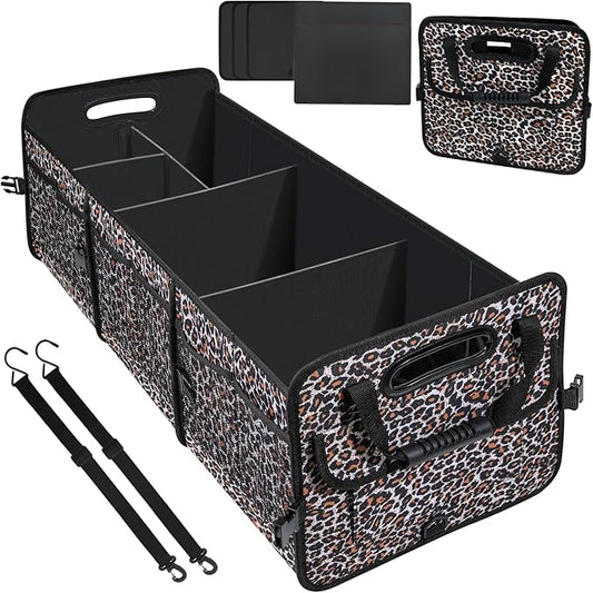 AOPHY Leopard Print Trunk Organizer - 95L Large Capacity, Non-Slip Bottom, Waterproof, Portable Car Storage for SUV, Truck, Sedan