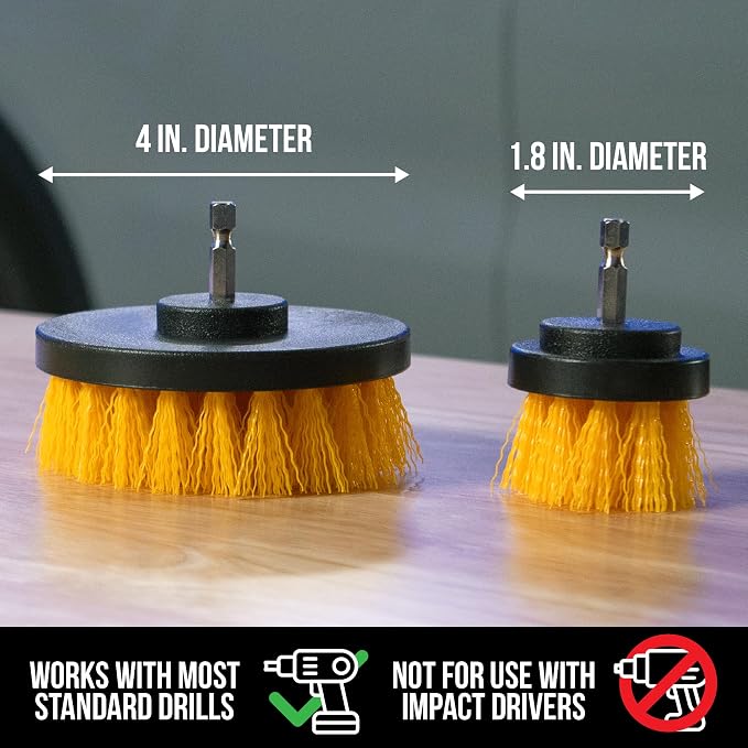 VIKING Drill Powered Carpet Cleaning Brushes for Car, Interior Cleaning Brush, Black and Yellow, 2 Pack