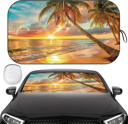Windshield Sun Shade, Car Sun Shade Windshield, Reflector Sunshade Offers Ultimate Protection for Car Interior, Reflective Polyester Blocks Heat for Sedans, Mini SUVs, Hatchbacks - 57 x 31.5 inches