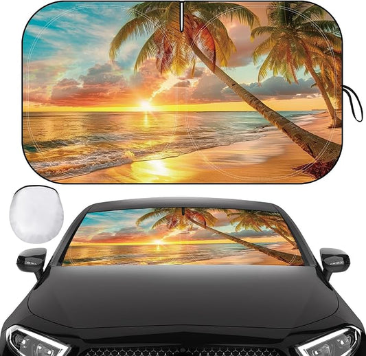 Windshield Sun Shade, Car Sun Shade Windshield, Reflector Sunshade Offers Ultimate Protection for Car Interior, Reflective Polyester Blocks Heat for Sedans, Mini SUVs, Hatchbacks - 57 x 31.5 inches