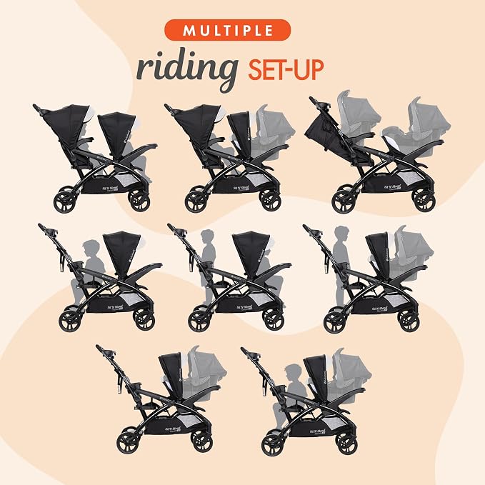 Baby Trend Sit N Stand Double Stroller & 2-Pack EZ Lift Plus Infant Car Seat, Modern Khaki - Convertible Tandem Travel System Combo for Newborn and Toddler, Foldable and Compact Design
