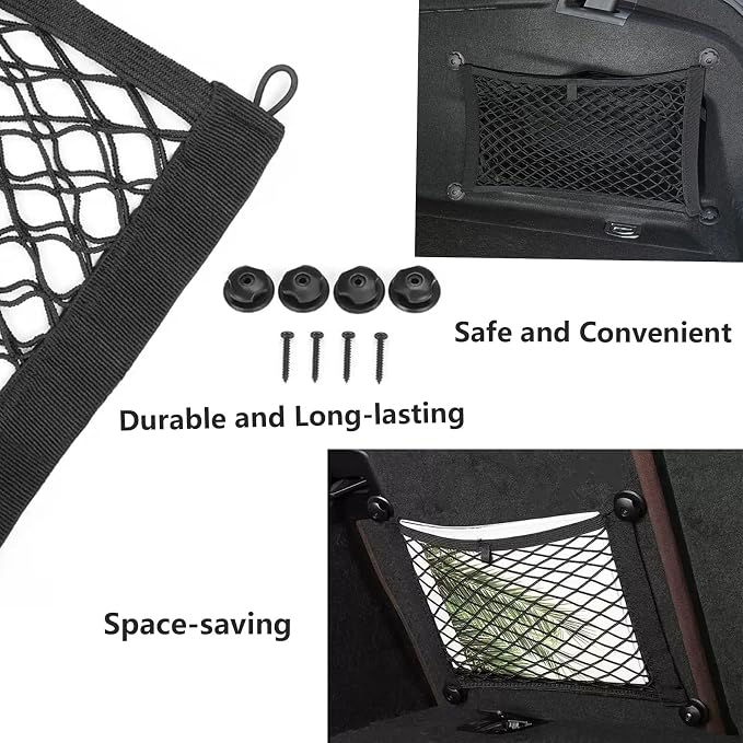 2PACK Small Cargo Nets Elastic Stretchable Pocket Storage Mesh Net Universal Automotive Cargo Netting Storage Pouch with 8Pcs Mounting Screws&Hooks for Car Truck SUV Boats (17.7x9.8 Inch)
