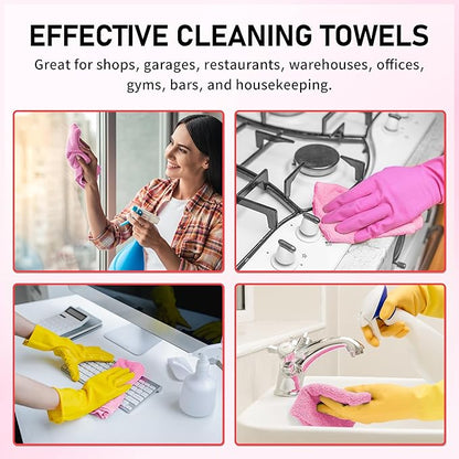 Microfiber Cleaning Cloth Roll, 75 Pack Tear Away Microfiber Towel, Reusable Washable Shop Towels, Lint Free Cleaning Rags for Car Home Kitchen Garage & Automotive 11.5"x11.5" Pink
