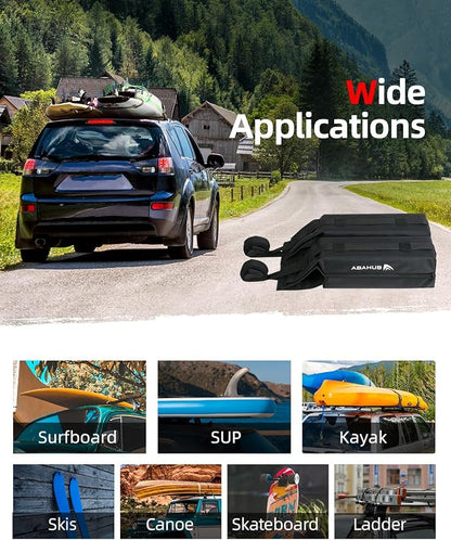 Abahub Soft Roof Rack Pads with 2 Tie Down Straps, 2 Tie Down Ropes, 2 Hood Loops and Storage Bag, for Surfboard, Kayak, Canoe, Heavy Duty Universal Car Roof Racks System Black 32 Inch