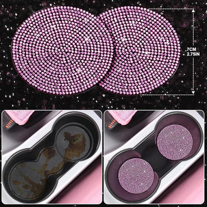 CAR PASS 11 PCS Bling Diamond Car Accessories Set for Women, Sparkly Rhinestone Steering Wheel Cover, Bling Seat Belt Cushion, Shift Knob Cover, Push Start Button Ring, Cup Holder Coaster, Black Pink