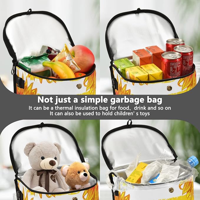Ladybug Car Trash Can Leak Proof Garbage Bag Cute Red Ladybugs Car Trash Bin with Lid Hanging Waterproof Storage Pockets Collapsible Car Organize Multipurpose