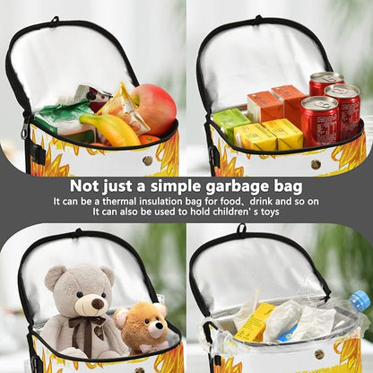 Ladybug Car Trash Can Leak Proof Garbage Bag Cute Red Ladybugs Car Trash Bin with Lid Hanging Waterproof Storage Pockets Collapsible Car Organize Multipurpose