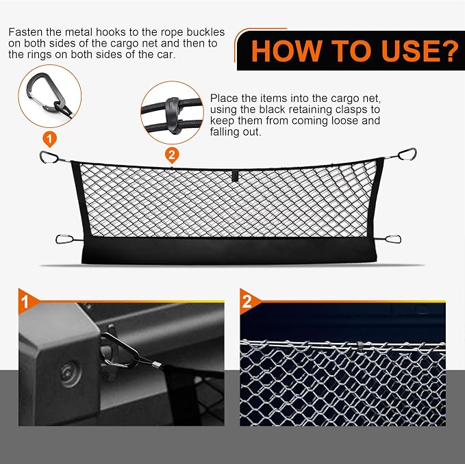 Envelope Style Truck Cargo Net for Honda Ridgeline 2017-2024 2025 Accessories, Heavy Duty Carabiners Highly Elastic Truck Bed Mesh Cargo Net