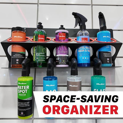 Maxshine Universal Detailing Spray Bottle Holder (6-Pack) – Mobile Detailing & Car Garage Organizer, Holds 5 Bottles (16/32oz) with 4 Small Holes – Lightweight Design, Easy Wall Mounting