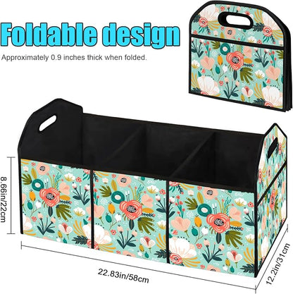 Flower Car Trunk Organizer Storage Box Collapsible Non-Slip Automotive Organizer Vehicle Organization
