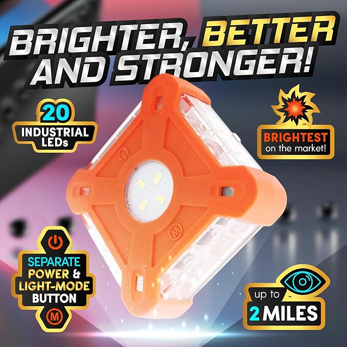 MARCALA Emergency Lights for Vehicles 3-Pack | LED Road Flares | Flares Emergency Road | LED Emergency Flares Include Batteries, Case, Whistle and are Stronger, Brighter & Better than round LED Flares
