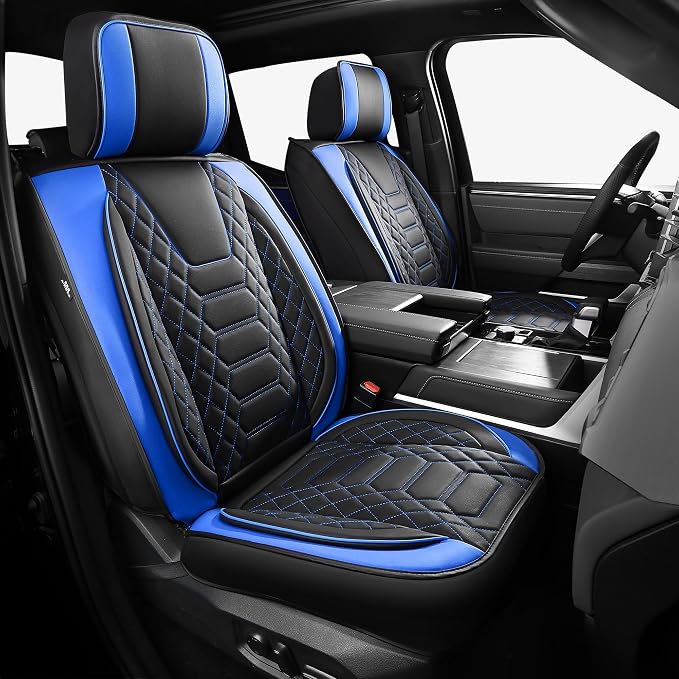 FREESOO Tundra Seat Covers 2026 2025 2024 2023 2022 Full Set, Fit for Toyota Tundra Crewmax Double Cab, Custom Truck Seat Covers with Waterproof Faux Leather BlackBlue