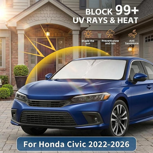 for 2022 2023 2024 2025 2026 Honda Civic 11th Gen Sedan Windshield Sun Shade, Custom Fit for Civic LX EX EX-L Touring Front Window Sun Visor, Foldable UV Blocking Car Accessory