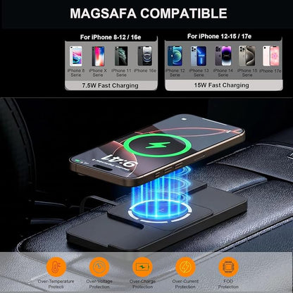 Wireless Charger Car Magnetic Charging pad Fast Wireless Phone Charger Cell Phone Cordless Charging mat Compatible with iPhone 16/15/14/13/12, Airpods Earbuds(C11MAG)