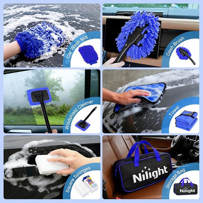 Nilight 52PCS Car Detailing Kit Auto Cleaning Tools Wash Set with Storage Carry Bag Home Use for Interior Exterior Deep Clean Polish Car Care Windshield Dashboard Seat Air Vents Wheels Tires, Blue
