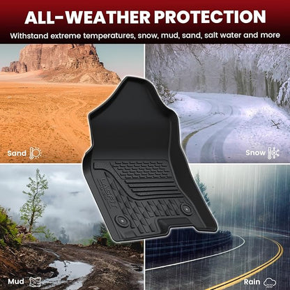 LASFIT Floor Mats for Ram 1500 2019-2024 Crew Cab with Rear Under-Seat Storage Bucket Seat (NOT Fit for Classic Model), 4 Full Size Doors All Weather TPE Custom Fit 1st & 2nd Row, Black
