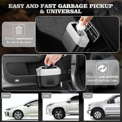 2 Packs Car Trash Can with Lid，Built-in Storage Garbage Bag，Leakproof Vehicle Trash，Car Accessories for Interior,Mini Garbage Bin for Automotive, Office, Kitchen,Bedroom，with 60pcs Trash Bags