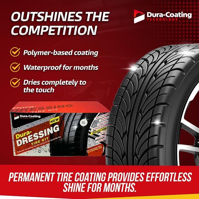 Dura-Dressing XL Total Tire Kit - Double Size Car Kit - Tire Dressing, Cleaning and Restoration Kit for Cars - High Gloss Coating to Renew and Protect Your Tires - Made in USA