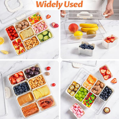 2 Pack Snackle Box Container - Dishwasher Safety Divided, Serving Tray with Lid and Handle - Charcuterie Board for Portable Snack Platters - Clear Organizer for Fruits Snacks,Perfect for Road Travel