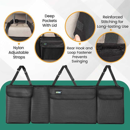JOYSKY Trunk Hanging Organizer, Backseat Trunk Organizer for SUV, Truck, MPV, Large Capacity Vehicle Storage Bag with Upgraded High-Density Fabric, Space Saving Car Accessories Interior