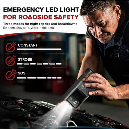 Jump Starter with Air Compressor, Portable Car Battery Booster for Dead Batteries, 150 PSI Tire Inflator – Starts Up to 6.5L Gas / 3.5L Diesel Engines, Power Bank, LED Display – DSMDAutos