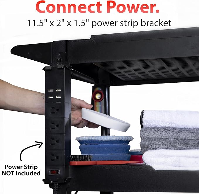 Adam's Polishes Professional Detail Cart Powder Coated Metal Car Detailing Cart for Garage | Storage Space, Rolling Premium Locking Casters, Polisher Holders, Heavy Duty Workshop, Detailers Garage