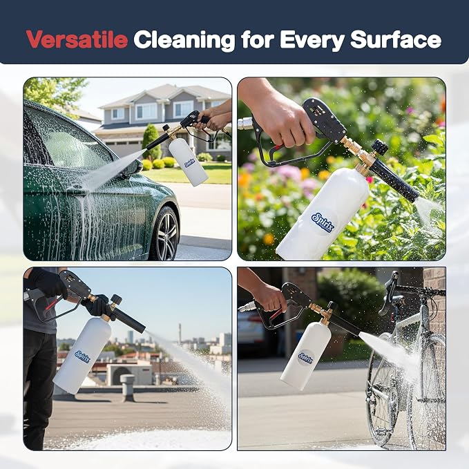 Short Pressure Washer Gun with Foam Cannon Kit - High Pressure Car Wash Foam Gun with M22-14mm & 15mm Fittings - Includes 5 Nozzle Tips, 1/4" Quick Connector & 1L Snow Foam Lance (4000 PSI)