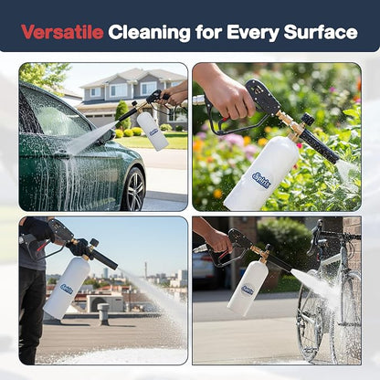 Short Pressure Washer Gun with Foam Cannon Kit - High Pressure Car Wash Foam Gun with M22-14mm & 15mm Fittings - Includes 5 Nozzle Tips, 1/4" Quick Connector & 1L Snow Foam Lance (4000 PSI)