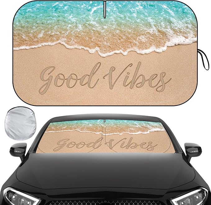 Windshield Sun Shade, Car Sun Shade Windshield, Reflector Sunshade Offers Ultimate Protection for Car Interior, Reflective Polyester Blocks Heat for Sedans, Mini SUVs, Hatchbacks - 57 x 31.5 inches