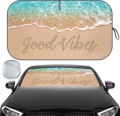 Windshield Sun Shade, Car Sun Shade Windshield, Reflector Sunshade Offers Ultimate Protection for Car Interior, Reflective Polyester Blocks Heat for Sedans, Mini SUVs, Hatchbacks - 57 x 31.5 inches