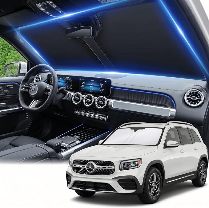 Windshield Sun Shade for Mercedes Benz GLB 2020-2024 2025 Sunshade Front Window Shade Custom Fit GLB Accessories Sun Visor Foldable Shade Blocks UV Rays Accessories