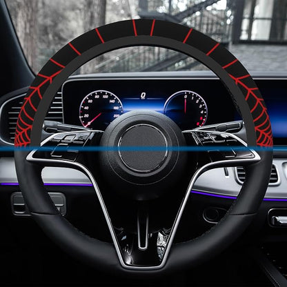 Car Steering Wheel Cover, 14.5"-15" Inch Universal Anti-Slip DurableSteering Wheel Protective Cover, Breathable Auto Interior Decoration Accessories for Sedan SUV Truck (Black Spider Web)