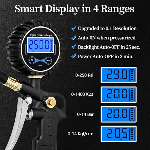 Digital Bike Tire Pressure Gauge, Presta Valve Adaptor, Schrader to Presta Valve Adapter for Air Compressor, Schrader Valve Adapter, Easiest Use Presta and Schrader Air Compressor Tool