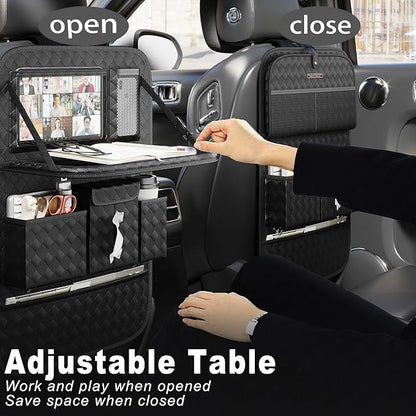 XDV Car Seat Organizers,Multi-functional Back Seat Protectors, Storage Pouches, and Tray Holders (for Cars, Kids, Seat Back and Rear Seats) (Woven Black, 1 Pcs)