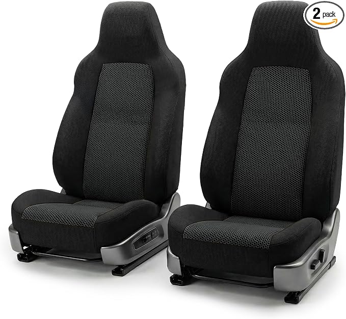 FH Group Car Seat Covers High Back Classic Cloth Front Pair Set with Gift, Easy to Install - Universal Fit for Cars, Trucks & SUVs (Black) FB102102