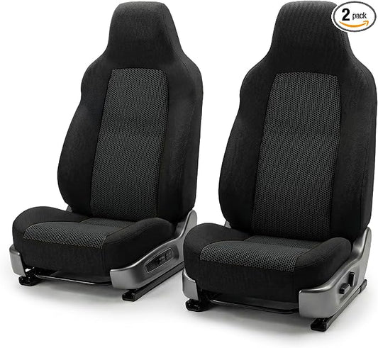 FH Group Car Seat Covers High Back Classic Cloth Front Pair Set with Gift, Easy to Install - Universal Fit for Cars, Trucks & SUVs (Black) FB102102