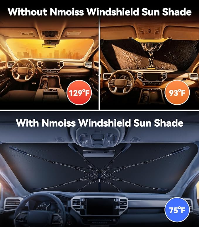 Nmoiss Windshield Sun Shade Umbrella for Toyota Tundra 2007-2026 Accessories, [Vinyl Coating Heat Shield] Protect Car from Sun Rays & Heat Damage Keep Cool and Protect Interior
