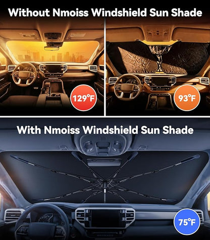 Nmoiss Windshield Sun Shade Umbrella for Toyota Tundra 2007-2026 Accessories, [Vinyl Coating Heat Shield] Protect Car from Sun Rays & Heat Damage Keep Cool and Protect Interior