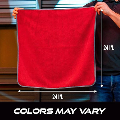 VIKING Microfiber Towel, Premium Car Drying Towel, Twisted Loop, Soft and Super Absorbent, Thick 1000gsm for Car Detailing Kit, Red, 24 Inch x 24 Inch, 1 Pack