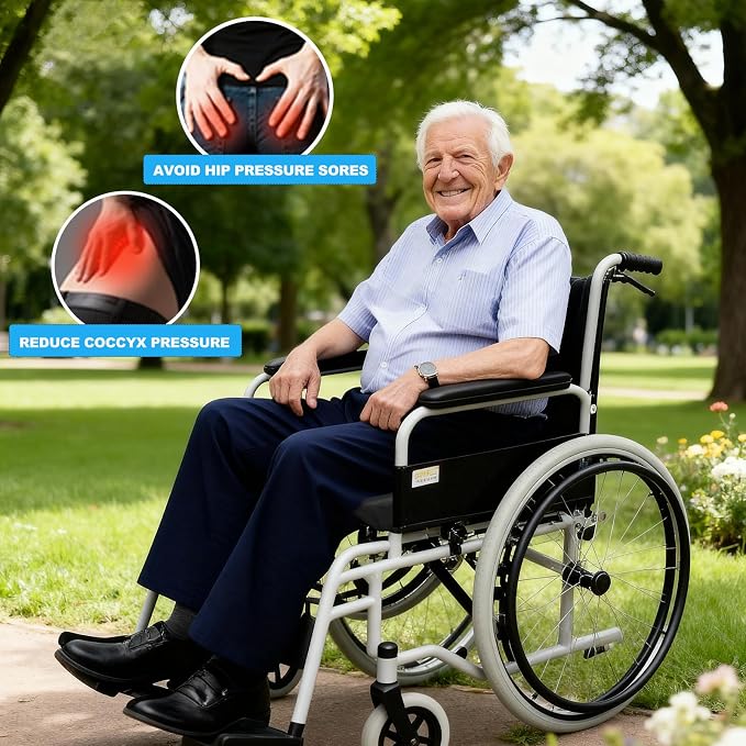 Gel Wheelchair Seat Cushion,Bed Sore Cushions for Butt,Memory Foam hemorrhoid Pillow for Chairs,Butt Pillow for Pressure Sore&Ulcer Pain,Sciatica &Coccyx Pain Relief,Washable-Cover(Black)