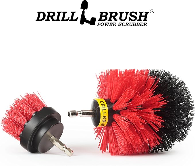 2 Piece Red Stiff Brush Cleaning Set - Outdoor Cleaning Brush Sets - Home Siding Cleaning Brush - Masonry Brick and Stone Cleaning Tools - Deck and Patio Scrubbers - Gutter Cleaning Outdoor Brush Set