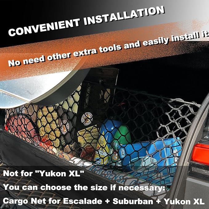 Envelope Style Cargo Net Compatible with Chevrolet Chevy Tahoe, GMC Yukon New 2026 2025 2024 2023 2022 2021 2020 2019 2018 2017 2016 2015 Trunk Car Rear Tailgate Touring Netting