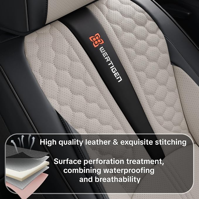 Car Seat Cover Set, Interior Accessories, Black and Gray, Waterproof Leather, With Lumbar Support, Airbag Compatible, Non-slip, 5-Piece Full Set, Pet-Friendly Car Seat Covers, Fits Most Vehicle Models