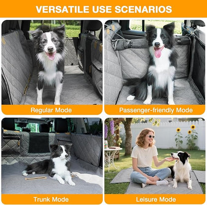 Dog Car Seat Cover for Back Seat, Hard Bottom Back Seat Extender for Dogs, Waterproof Car Hammock, Backseat Bed and Car Seat Protector, Nonslip Fit for Cars, SUVs, Trucks, 52 x 25 in, Gray